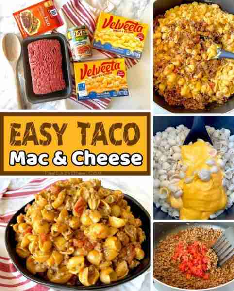 Easy Dinner Idea: Cheesy Beef Taco Macaroni & Cheese! Ingredients 1 pound ground beef 2 boxes Velvee...