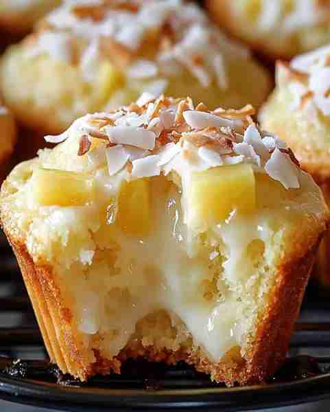 Pina Colada Pie Muffins with Toasted Coconut Topping Ingredients 1 ½ cups all-purpose flour ½ cup gr...