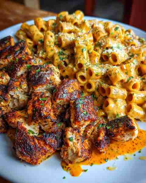 Garlic Butter Chicken Rigatoni in Cajun Velveeta Cream Cheese Sauce Ingredients: 1 pound boneless, s...