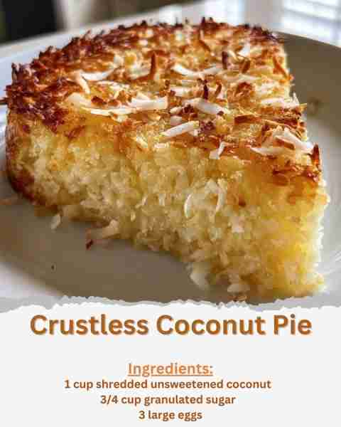 Crustless Coconut Pie Ingredients: - 1 cup shredded unsweetened coconut - 3/4 cup granulated sugar -...