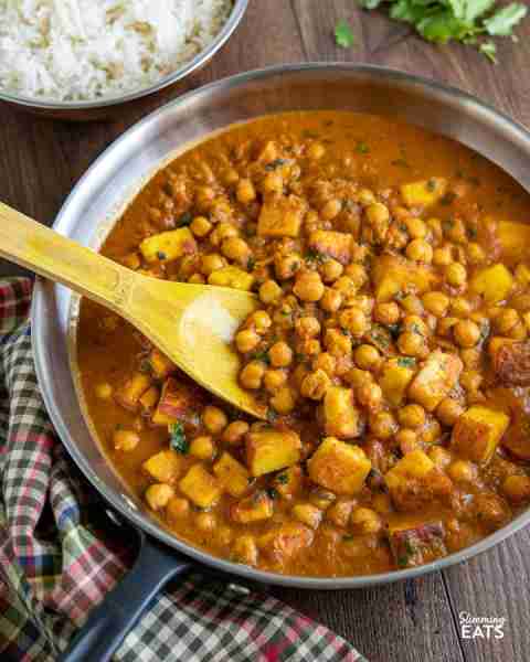 Chana Paneer – A mixture of Chickpeas and cubes of Indian Paneer cheese with a blend of spices in a...