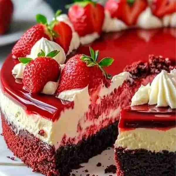 🍓 Red Velvet Strawberry Cheesecake A luscious dessert that layers soft red velvet cake with creamy...
