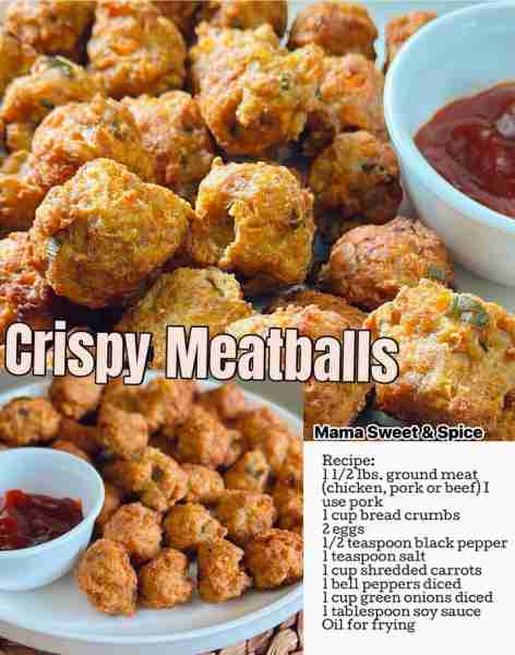 Delicious Crispy Fried Meatballs My to go recipe if you want juicy and crispy meatballs. Recipe: 1...
