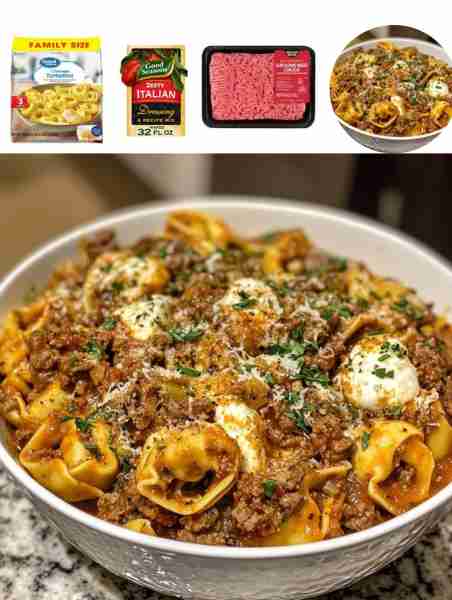 Beef and Cheese Tortellini Bake FULL RECIPE IN COMMENTS