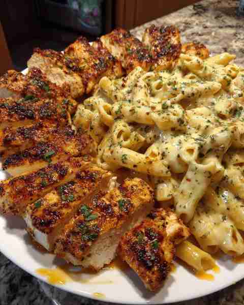 Creamy Cajun Chicken Penne with Mozzarella Garlic Cheese Sauce Ingredients: 1 pound penne pasta 1.5...