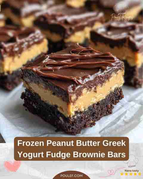 Frozen Peanut Butter Greek Yogurt Fudge Brownie Bars Ingredients: 1/2 cup peanut butter 1/2 cup Gree...