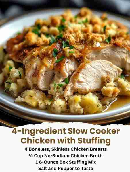 Dump just 4 ingredients into slow cooker for the best chicken & stuffing feast yet. Full recipe 👇 💬