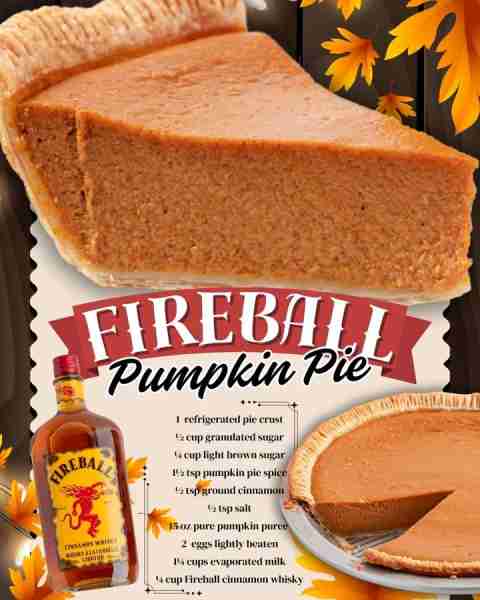 FIREBALL PUMPKIN PIE! 1 refrigerated pie crust ½ cup granulated sugar ¼ cup light brown sugar 1½ tsp...