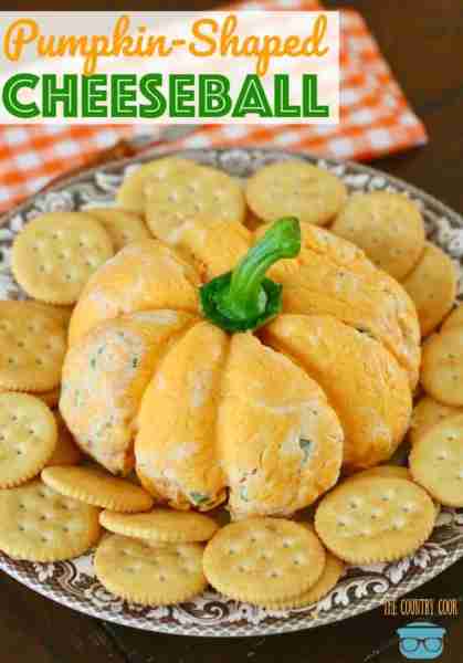 This Pumpkin-Shaped Cheeseball is made with creamy, delicious, ranch-style filling covered in cheese...