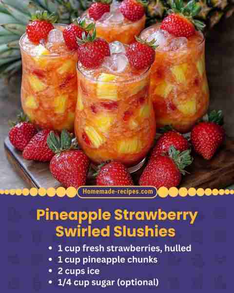 Pineapple Strawberry Swirled Slushies 📋 Ingredients: • 1 cup fresh strawberries, hulled • 1 cup pin...