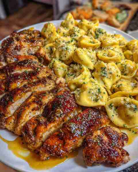 Tortellini in Creamy Cheddar Cajun Alfredo Sauce with Garlic Chicken Ingredients: 1 ½ pounds boneles...