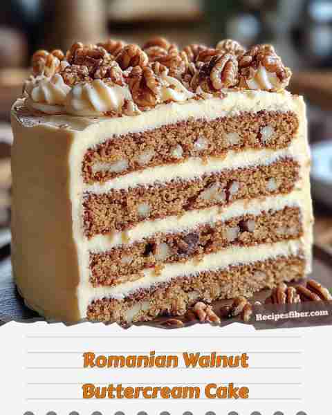 Romanian Walnut Buttercream Cake 🍰 Indulge in the rich flavors of this delightful Romanian dessert...