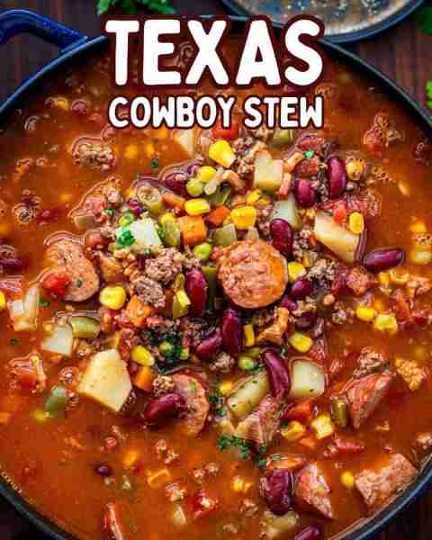 Cowboy Stew! All of these fabulous ingredients simmer for about 30 minutes to create a hearty stew t...