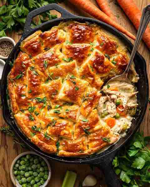 Puff Pastry Chicken Pot Pie. No bottom crust, only the top one!