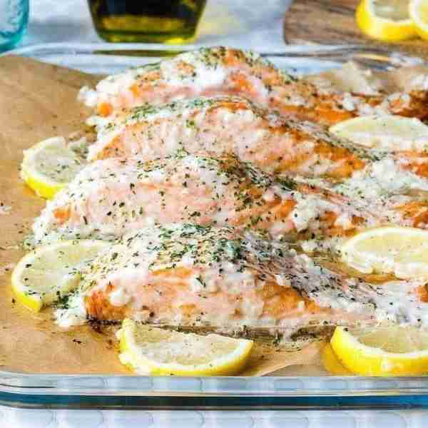 Oven Baked Salmon with Lemon Cream Sauce 🍋