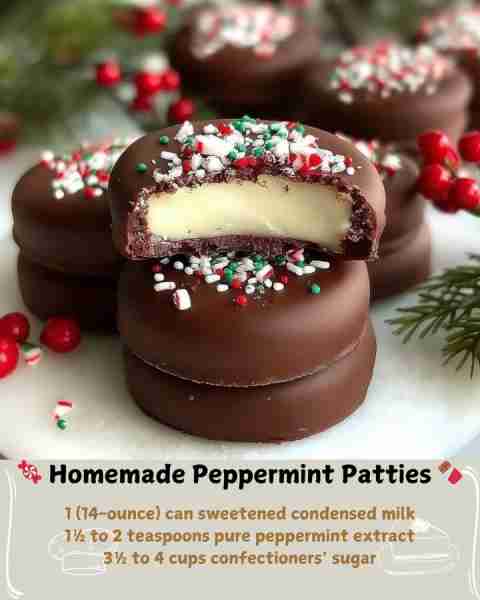 🍬 Homemade Peppermint Patties 🍫 Ingredients For the Mint Filling: 1 (14-ounce) can sweetened conde...