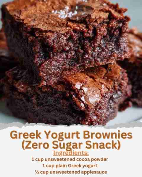 Greek Yogurt Brownies (Zero Sugar Snack) Ingredients: - 1 cup unsweetened cocoa powder - 1 cup plain...
