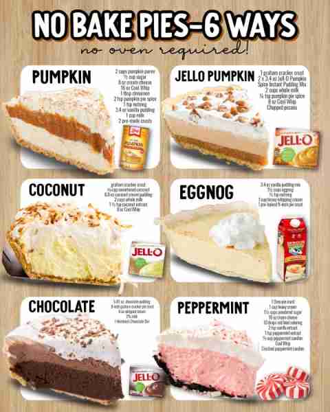 No oven? No problem! Try these 6 dreamy no-bake pie recipes. 🙌🥧 Ingredients 1. Pumpkin 4 ounces cr...