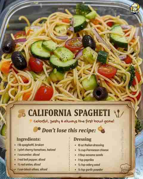 🌞 California Spaghetti Salad 🥗 “Child, I’ve been making this salad since the 60s, and it’s never f...