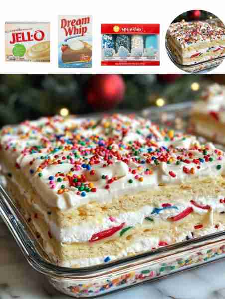 Christmas Cookie Lasagna Ingredients: - 1 package of Christmas sugar cookies - 1 box of vanilla inst...