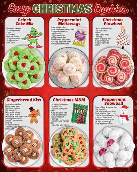 EASY CHRISTMAS COOKIES 🎄 GRINCH CAKE MIX COOKIES: 1 box vanilla cake mix ⅓ cup vegetable oil 2 eggs...