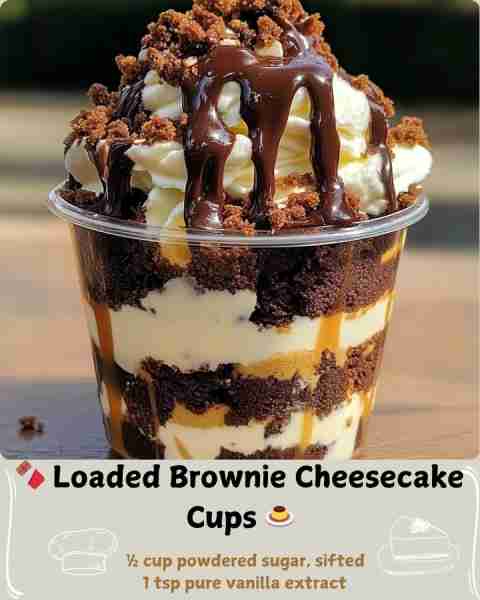 🍫 Loaded Brownie Cheesecake Cups 🍮 Ingredients Brownie Base 2 cups crumbled fudgy brownies (store-...