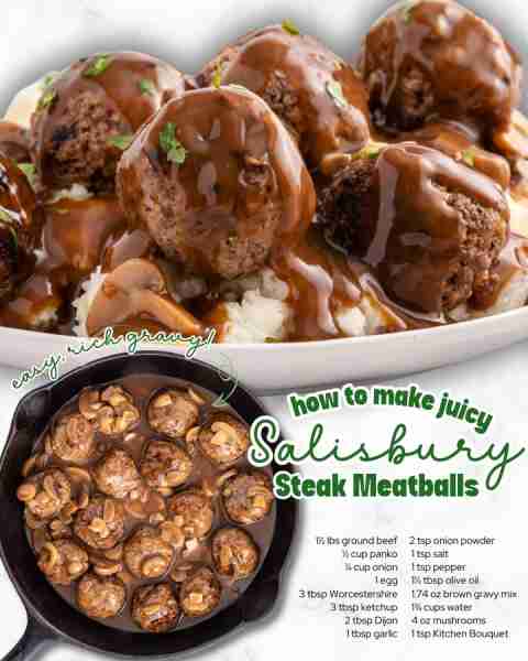 Salisbury Steak + Meatballs = The Cozy Combo You Didn’t Know You Needed 😍 You’ll Need 👇 🥩 1 lb le...