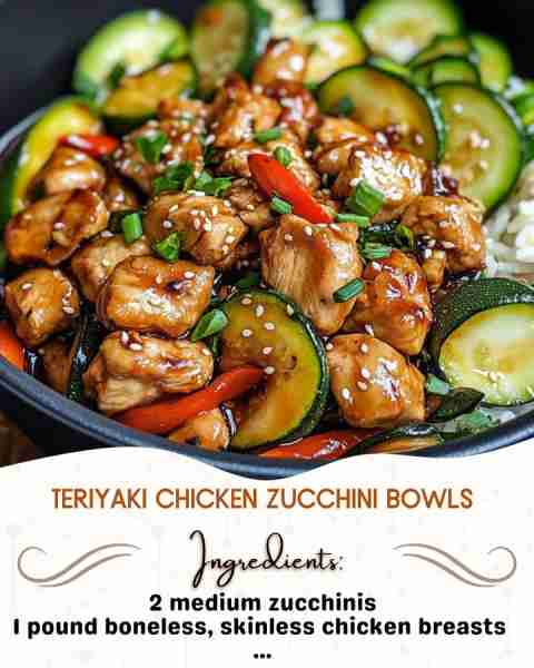 Teriyaki Chicken Zucchini Bowls Ingredients: 2 medium zucchinis, spiralized or sliced into thin roun...