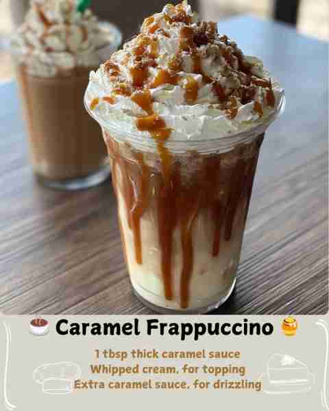 ☕ Caramel Frappuccino 🍯 Ingredients 1 cup crushed ice (or 1½ cups if using standard cubes) ⅓ cup s...