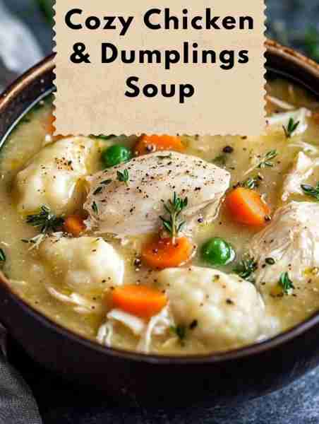 Cozy Chicken & Dumplings Soup Ingredients: - 1 lb. chicken breast - 1 onion, chopped - 2 carrots, ch...