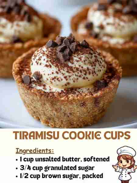 Tiramisu Cookie Cups Ingredients 1 cup unsalted butter, softened ¾ cup granulated sugar ½ cup brown...
