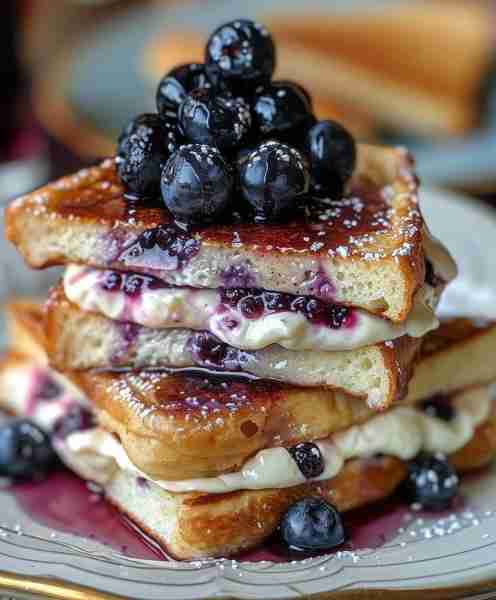 🍇 Blueberry Cheesecake Stuffed French Toast 🍞 Elevate your breakfast with this indulgent Blueberry...