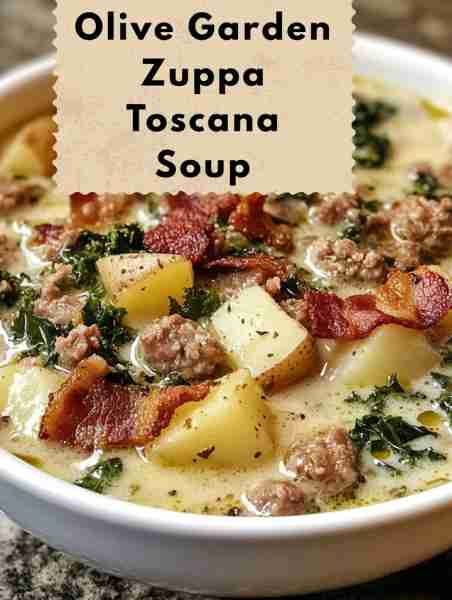 Olive Garden Zuppa Toscana Soup Ingredients: - 1 pound Italian sausage - 4 slices bacon, chopped - 1...