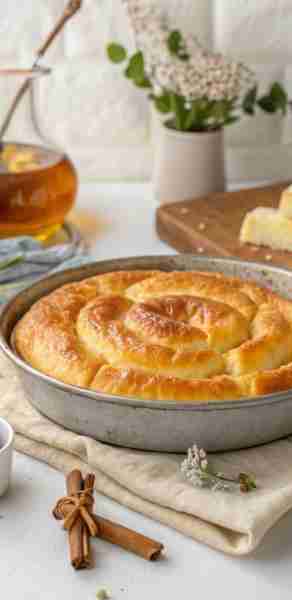 Usually bougatsa comes in squares… but I love making it strifti—rolled and twisted, a little differe...