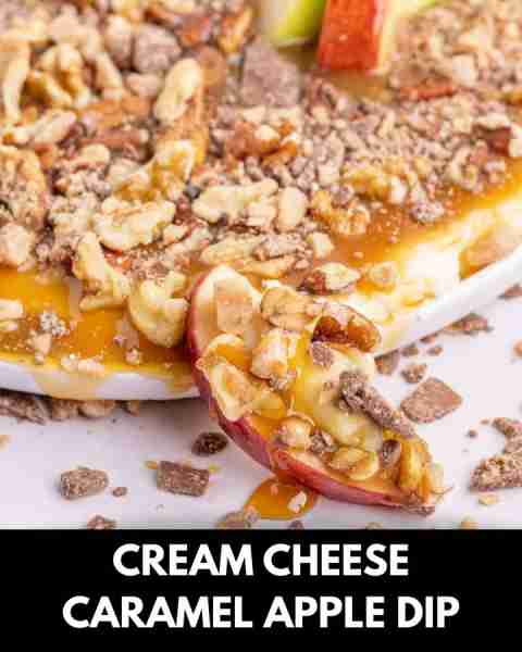 Cream Cheese Caramel Apple Dip is a fun and easy dessert recipe using cream cheese, powdered sugar,...