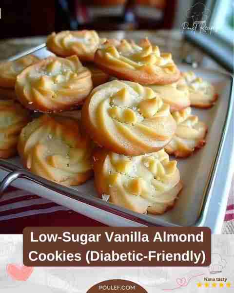 Low-Sugar Vanilla Almond Cookies (Diabetic-Friendly) Ingredients: 8 oz unsalted butter, softened 1/3...