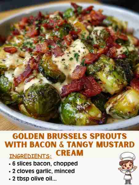 🥗 Golden Brussels Sprouts with Bacon & Tangy Mustard Cream 🛒 Ingredients 1 ½ lbs Brussels sprouts,...