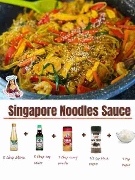 Delicious Singapore Noodles Sauce! Recipe: 3 tablespoons light soy sauce 3 tablespoons mirin (sweet...