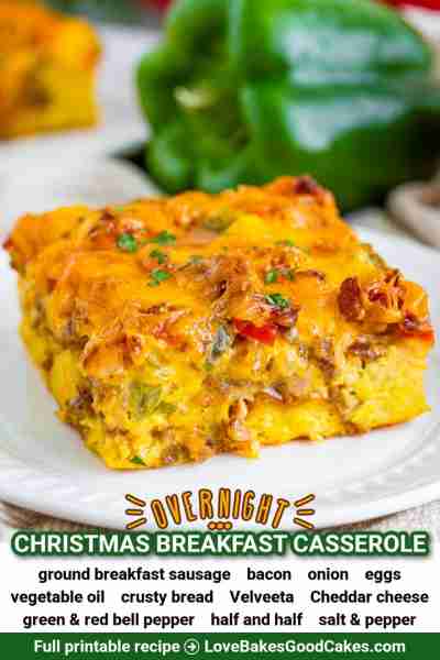 Enjoy a festive start to Christmas morning with this savory Overnight Breakfast Casserole – packed w...