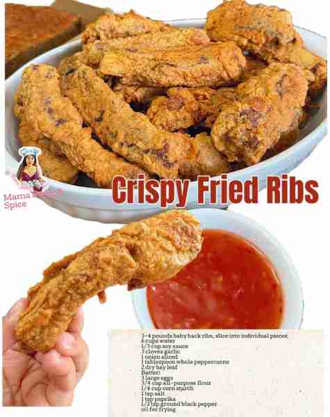 Delicious Crispy Fried Breaded Pork Ribs! Recipe: 3-4 pounds baby back ribs, slice into individual p...