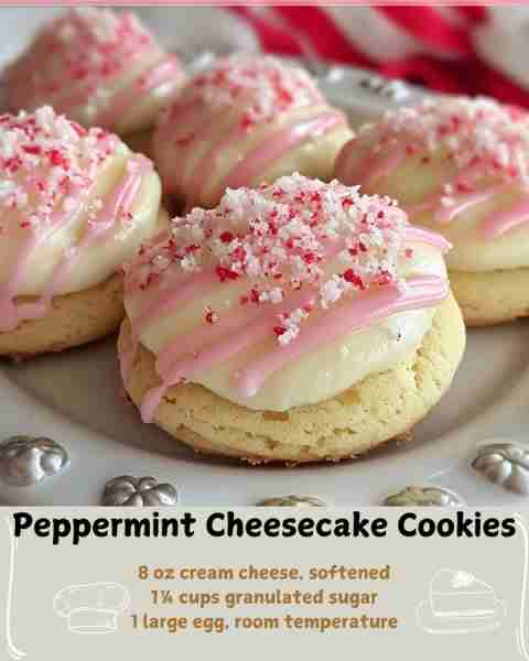 🍪 Peppermint Cheesecake Cookies 🍬 Ingredients For the Cookies 1 cup (2 sticks) unsalted butter, so...