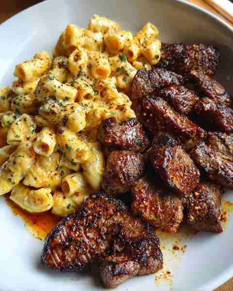Cajun Steak Tips with Rigatoni in Creamy Parmesan Cheddar-Cajun Sauce Ingredients: 1 ½ lbs sirloin o...