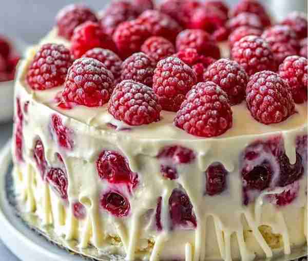 🍰 White Chocolate Raspberry Poke Cake A soft vanilla cake soaked in white chocolate and raspberry s...