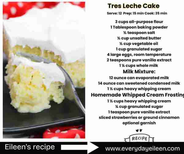 Enjoy an authentic Tres Leche Cake Recipe is a light sponge cake topped with a tasty whipped cream f...