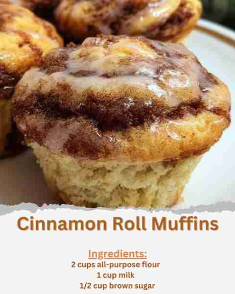 Cinnamon Roll Muffins Ingredients: - 2 cups all-purpose flour - 1/2 cup granulated sugar - 1 tablesp...