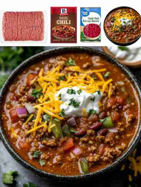 Wendy's Chili Ingredients: - 2 lbs ground beef - 1 onion, chopped - 1 green pepper, chopped - 2 cans...