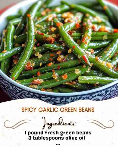 Spicy Garlic Green Beans Ingredients: 1 pound fresh green beans, trimmed 3 tablespoons olive oil 4...