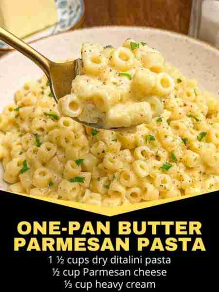 One-Pan Butter Parmesan Pasta – Creamy, Cheesy, and Ready in 20 Minutes! Ingredients: 1 ½ cups dry d...