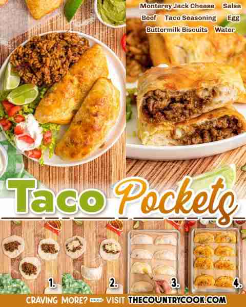 Taco Pockets are made with canned biscuits that are stuffed with a taco filling, cheese and salsa! O...