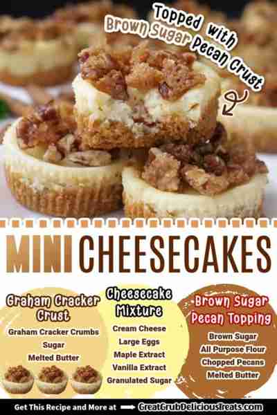Mini Cheesecakes with Brown Sugar Pecan Topping! 🧡🍂 Made with a graham cracker crust, a creamy che...